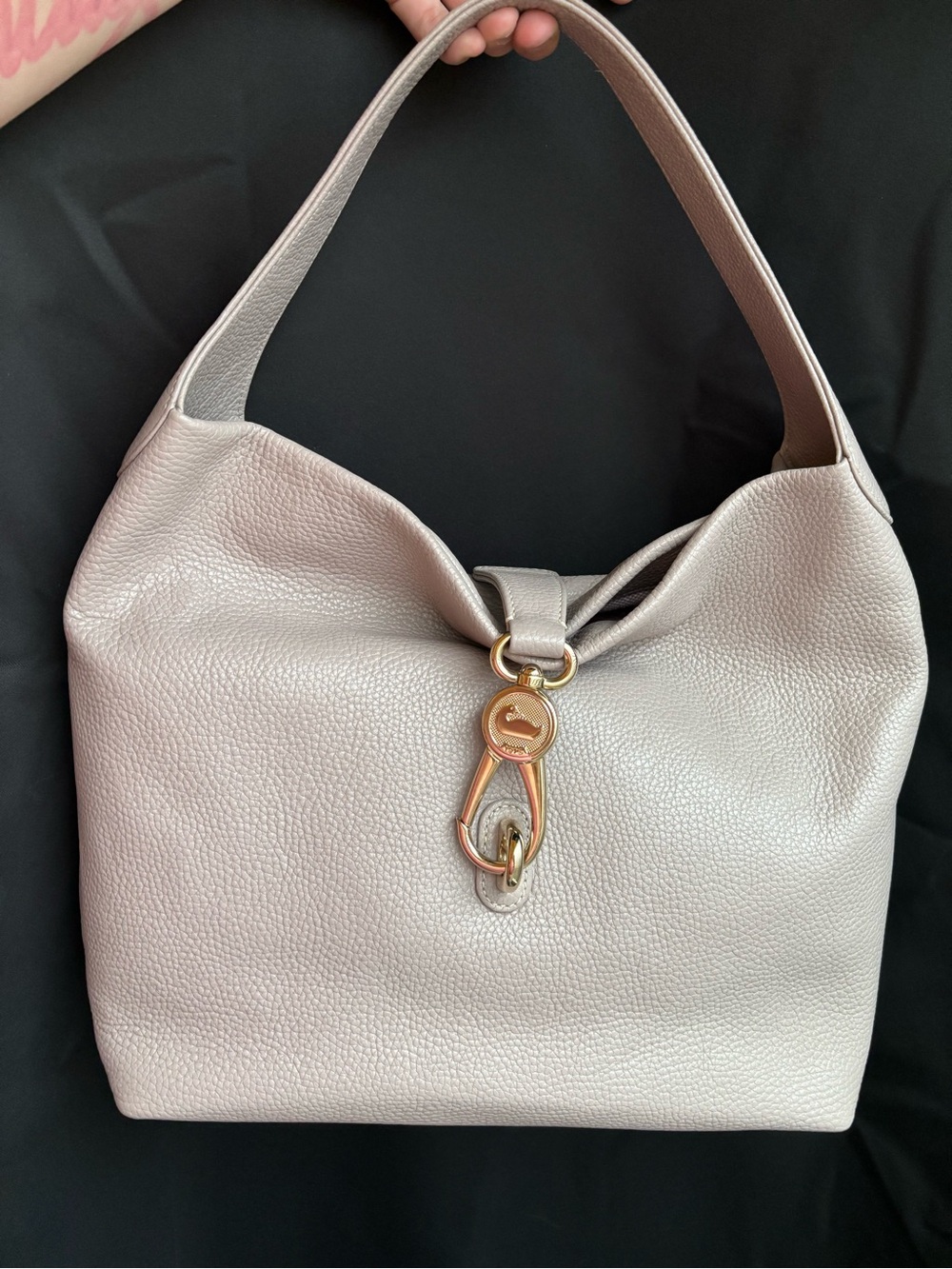 Leather Shoulder Hobo Bag in Light Pink with Gold Hardware